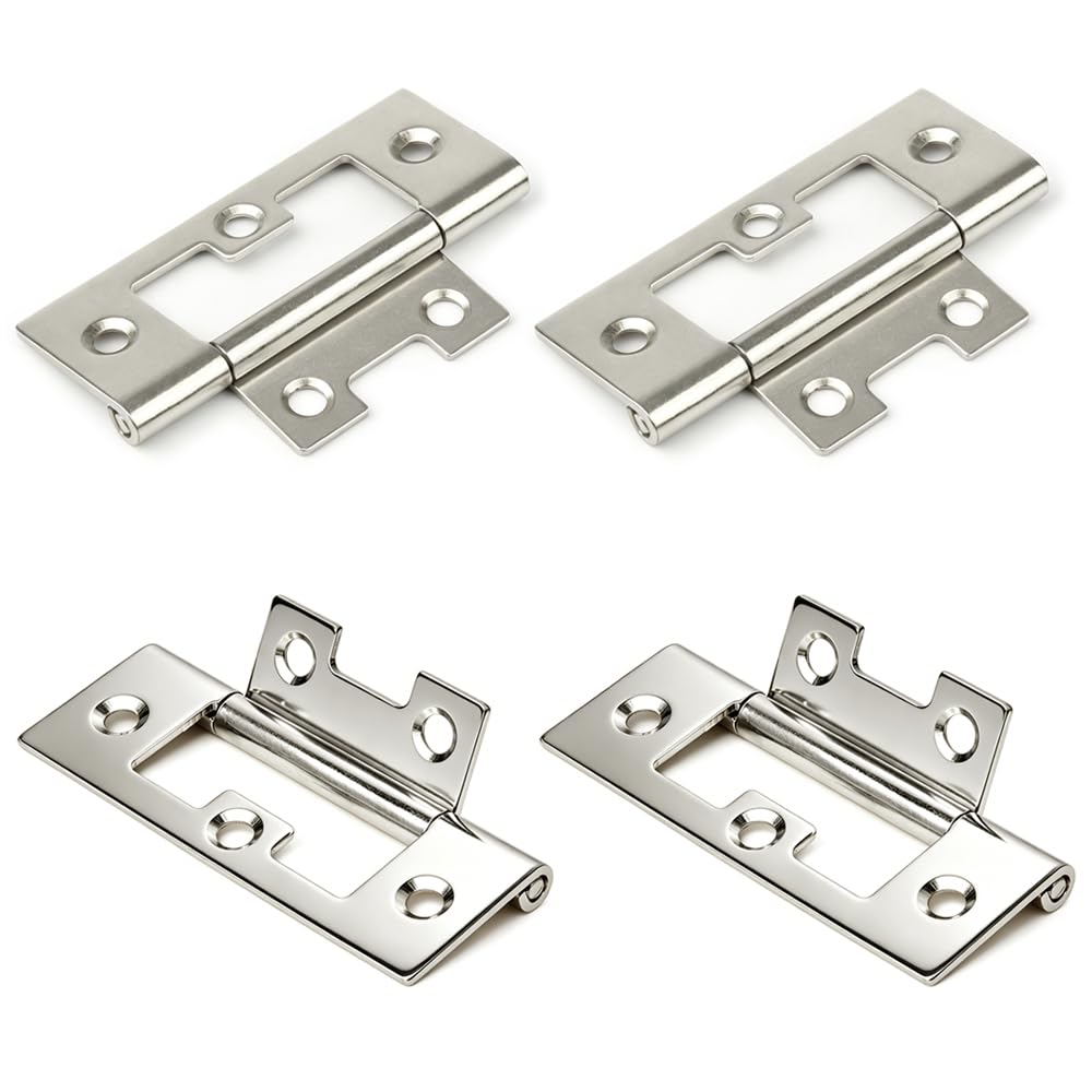 4 Pieces Flush Door Hinges 2.5 Inches Iron Flush Cupboard Hinges for Window Cabinets Closet Drawer Boxes,Sliver