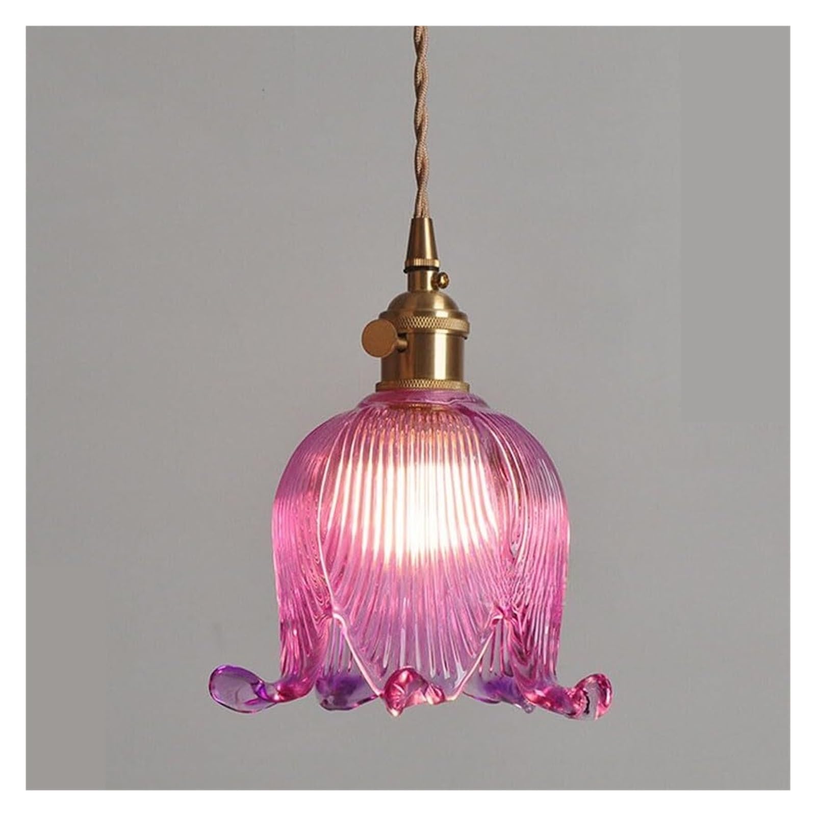 KHUKHU Glass Flower Pendant Light Lily of The Valley Decorative Chandelier with Adjustable Cable E27 Lamp Holder Single Lamp Light Fixture(Purple,Chandelier)