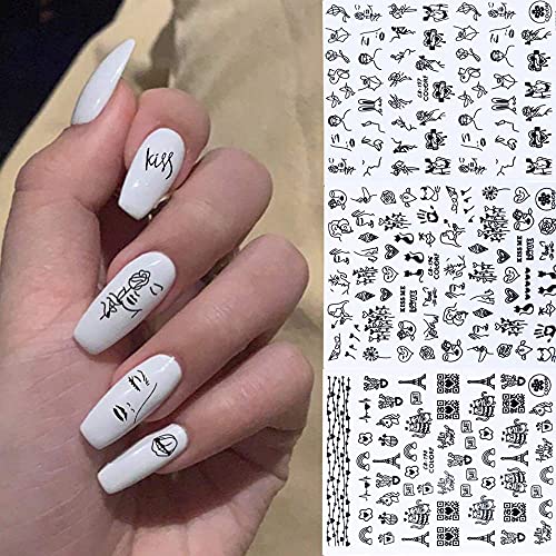 Flower Nail Stickers,Black Rose Nail Art Stickers Decals 3D Self-Adhesive Nail Art Supplies 8 Sheets Flower Abstract Face Unicorn Valentine Nail Art Decorations For Acrylic Nails Manicure Tips #TOP3