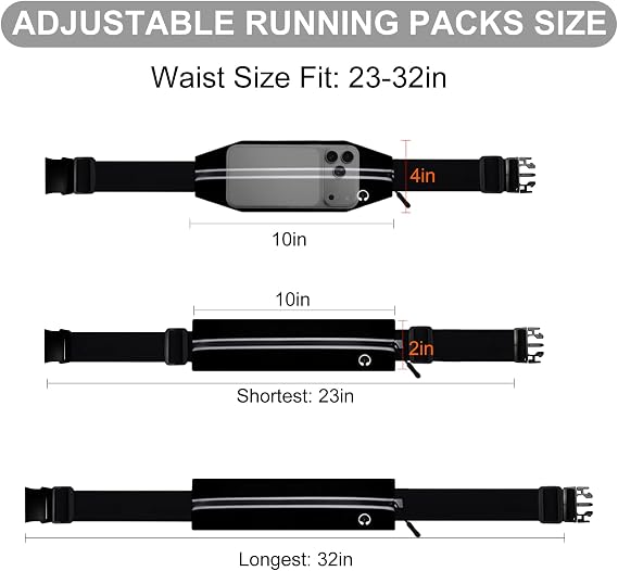 Running Belt, Water Resistant Nylon Spandex, Fits 23-32 Inch Waists