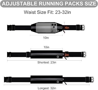 Running Belt, Water Resistant Nylon Spandex, Fits 23-32 Inch Waists
