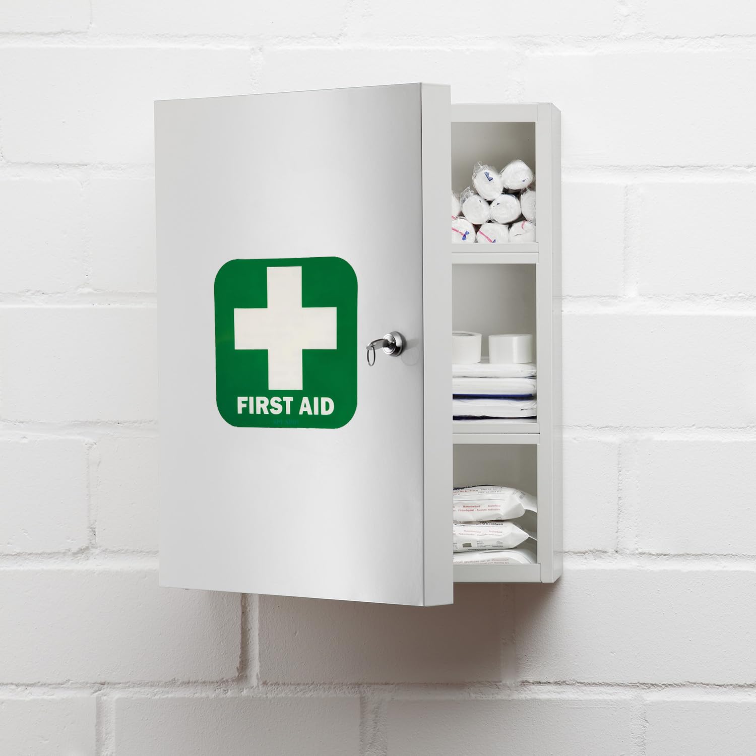 Sticky Expressions First Aid Sign Stickers - Pack Of 4, 3.25x3.25 Inch, Waterproof Vinyl, Strong Adhesive