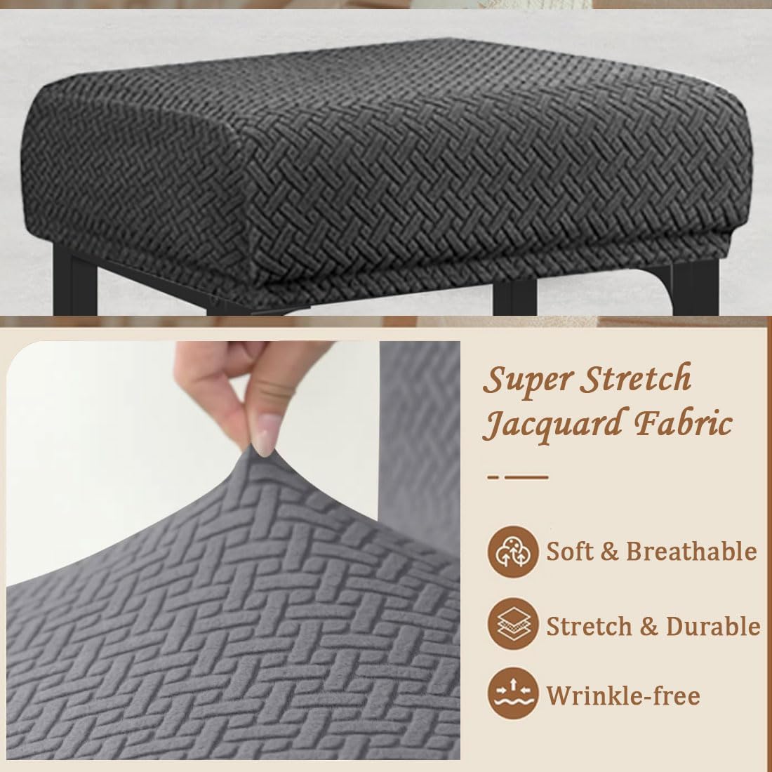 Levoberg Bar Stool Cover Rectangle Stretch Counter Height Barstool Slipcovers Rectangular Vanity Stool Cover Kitchen Counter Saddle Seat Cover for Wooden Metal Bench Set of 4 Dark Gray