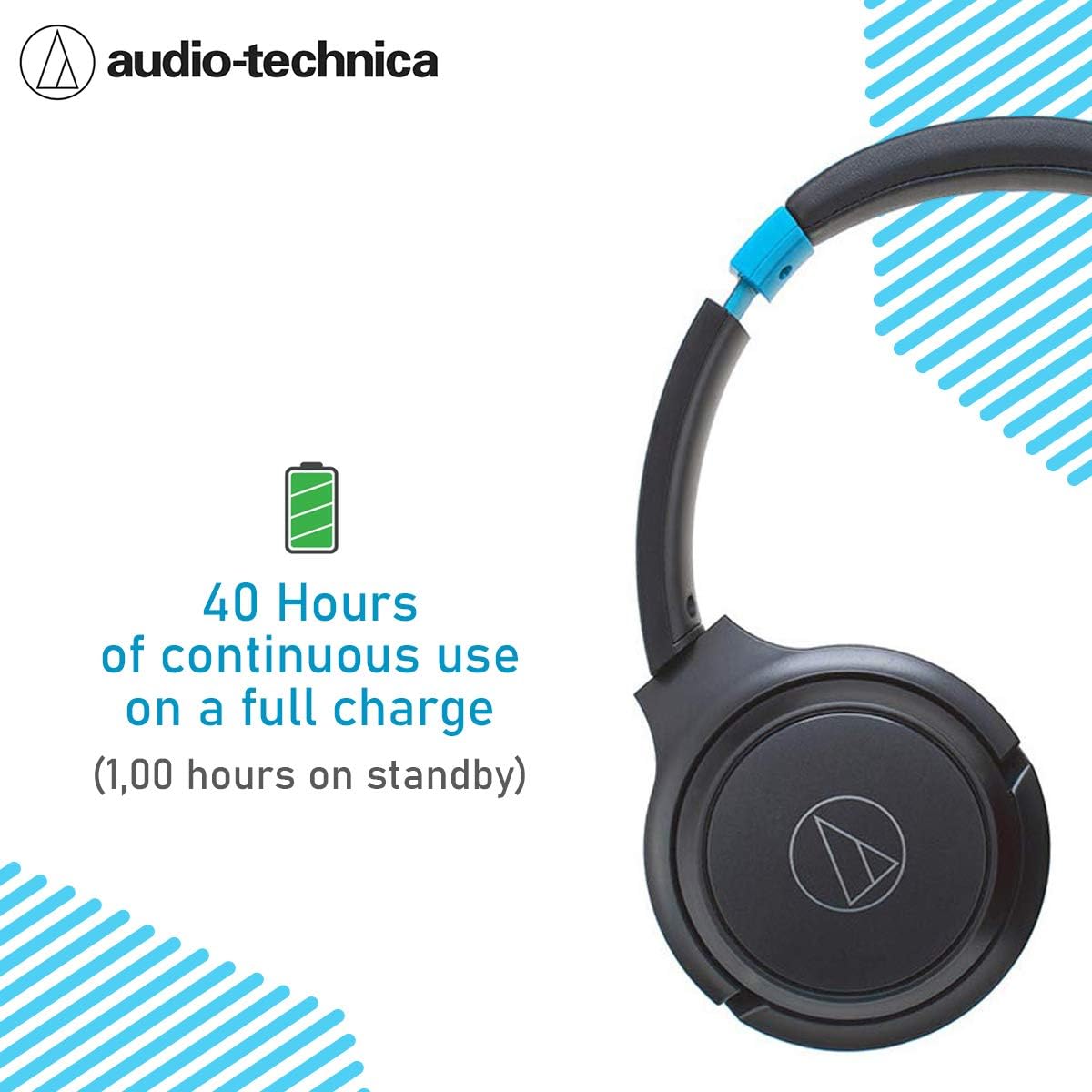 Black Friday - 60% OFF Audio-Technica ATH-S200BTGBL Bluetooth Wireless On-Ear Headphones with Built-In Mic & Controls, Gray/Blue