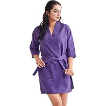 Women's Short Cotton Blend Waffle Kimono Bathrobe Small/Medium-Purple