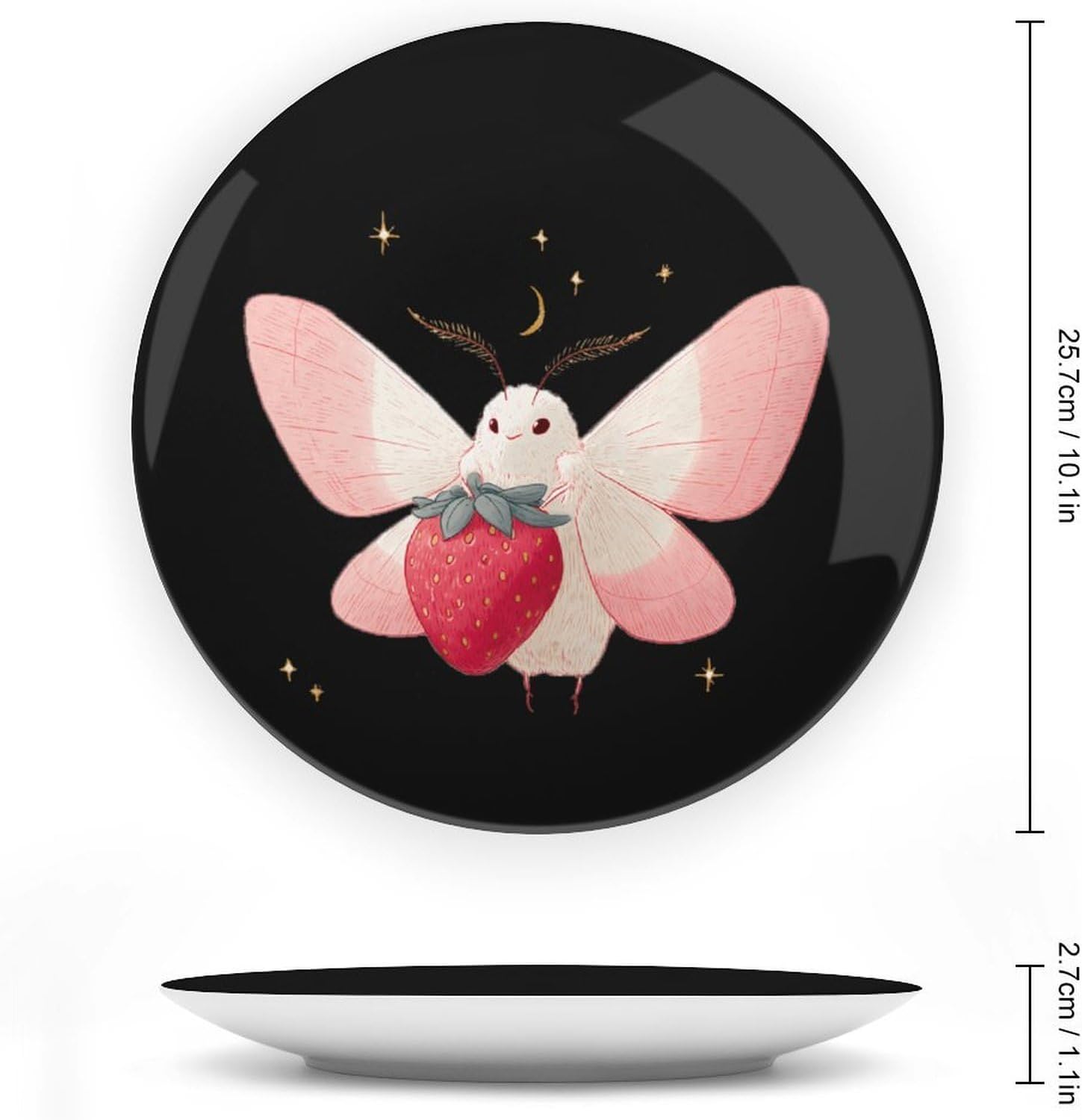 Cute Moth with A Strawberry Decorative Plates for Display Ceramic Plate Tray with Stand Hanger Home Decor