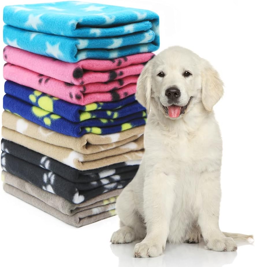GeluodePack of 6 Dog Blankets Soft Fleece Puppy Blankets Washable Sleep Mat Pad Bed Cover With Paw Print For Pets Cats Kitten Guinea Pig Anaimals(60 x 70cm/23.6 x 27.6 inch, Multicolor)
