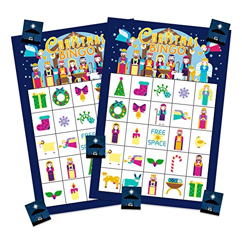 XJF Religious Christmas Bingo Game for Kids,26 Players Bible Bingo Cards,Nativity Christmas Bingo Game for School Classroom Family Activities Holiday Party Favors