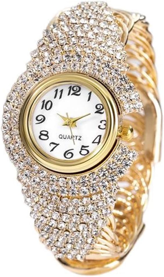 Women Elegant Crystal Bangle Braclet Round Dial Analog Quartz Wristwatch