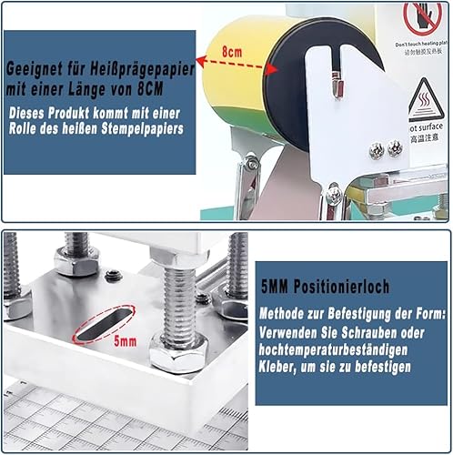 GUILOPOER Heißfolienprägemaschine 5X7CM Heißfolienprägemaschine 300W Hot Foil Stamping Machine mit Skala Positionierungsschieber, LCD-Bildschirm, Leather Bronzing Printing, Bronzing Machine