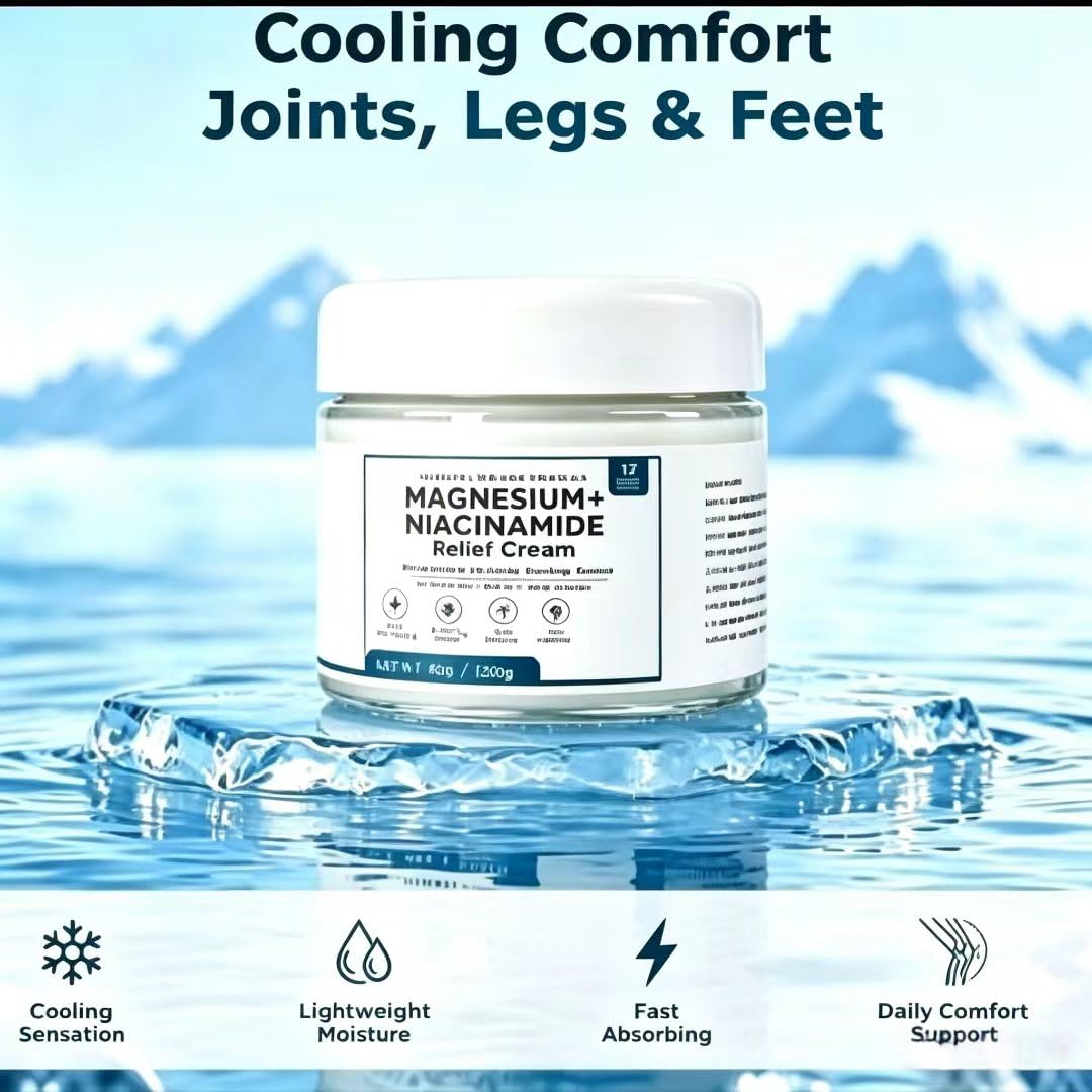 Magnesium Niacinamide Soothing Relief Cream, Effective Joint Leg & Foot Care Cream, Infused with 12 Natural Care Ingredients, Fast-Acting Cooling Formula, Light Texture Non-Greasy Easy Absorption