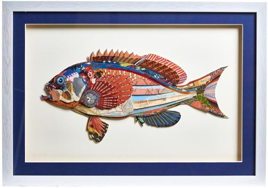 Two's Company Set of 3 Fish Collage Wall Art - Paper/Plastic/Glass