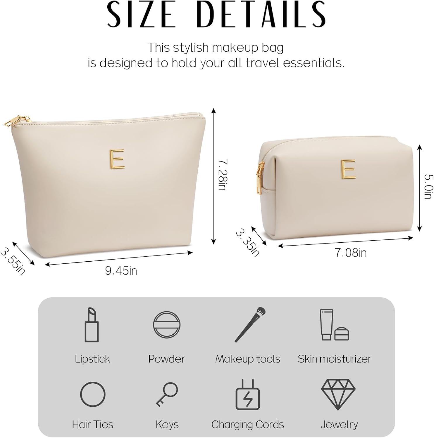 Mom Gifts| Initial Makeup Bag Set for Women Girls Personalized Gifts for Bridesmaid Teachers Graduation Friend Female PU Leather Cosmetic Travel Toiletry Bag(Beige,E)