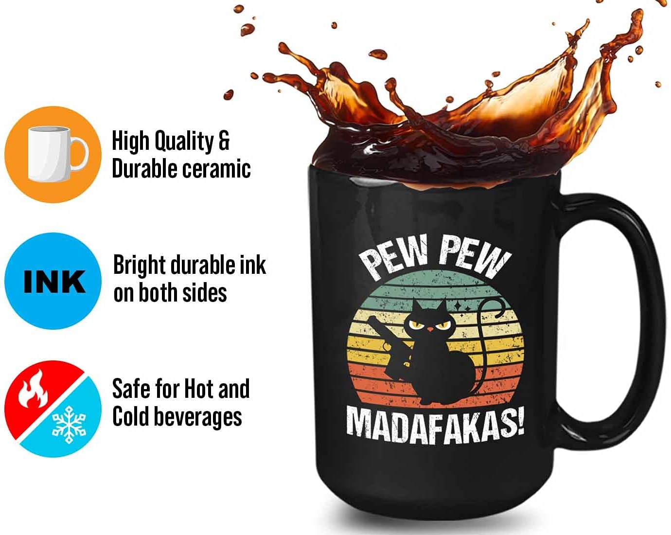Bubble Hugs Pet Owner Coffee Mug - Pew Pew Madafakas - Cool Cats Black Cat Lover Kitty Paw Fur Mama Papa Funny Sarcasm Kitten Persian Siamese 15oz Black