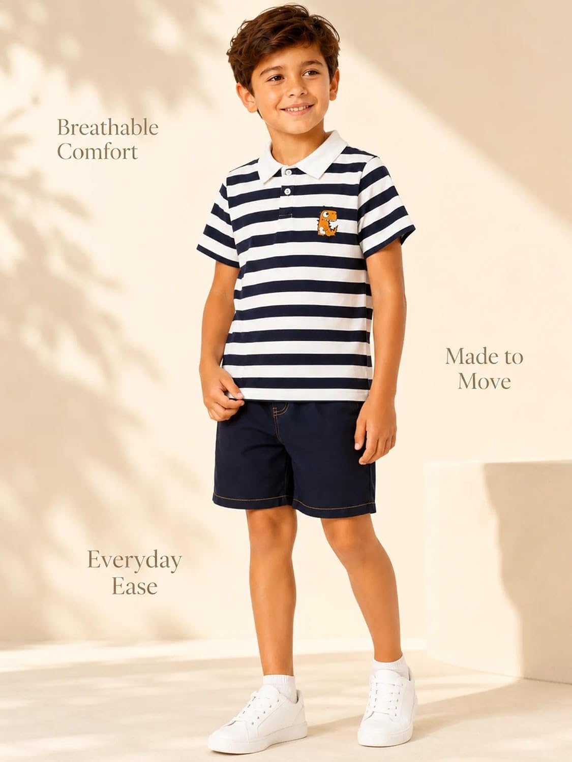 Boys Striped 2 Piece School Outfit Preppy Polo Shirt and Denim Shorts Set