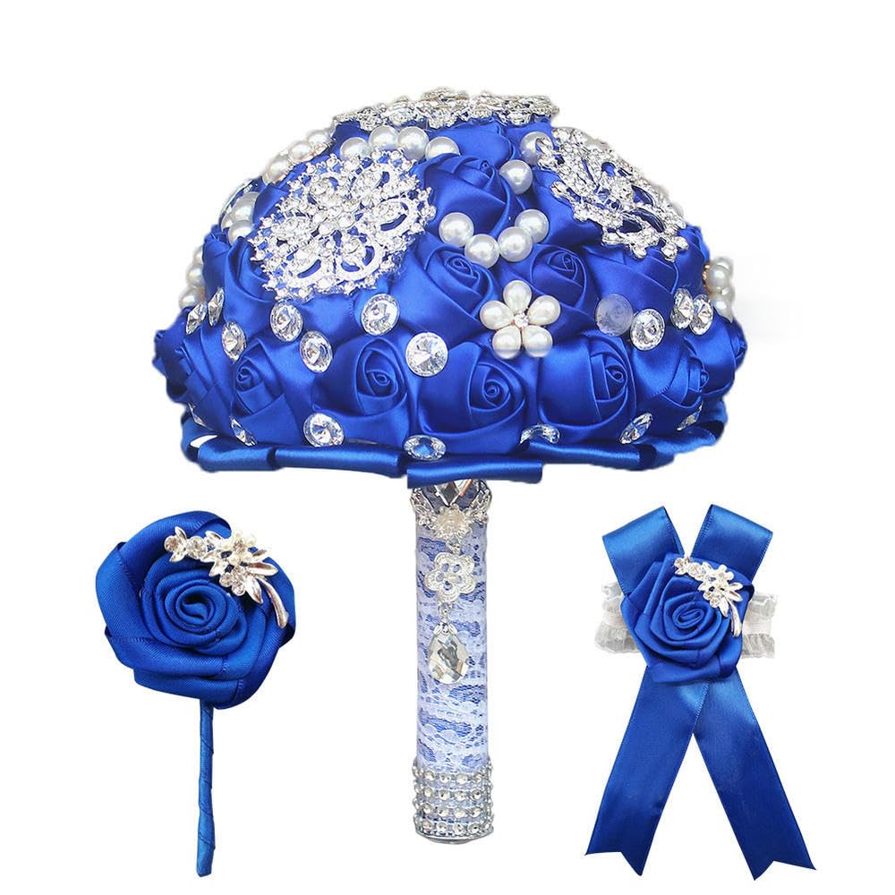 Mariage en bleu bouquet de demoiselle d'honneur et corsage ruban Okika