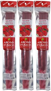 3 - Aroma Fusion 19"" Jumbo Hand Dipped Incense 10-Stick Packs - Red Rose Scent, Green, AF19CH3