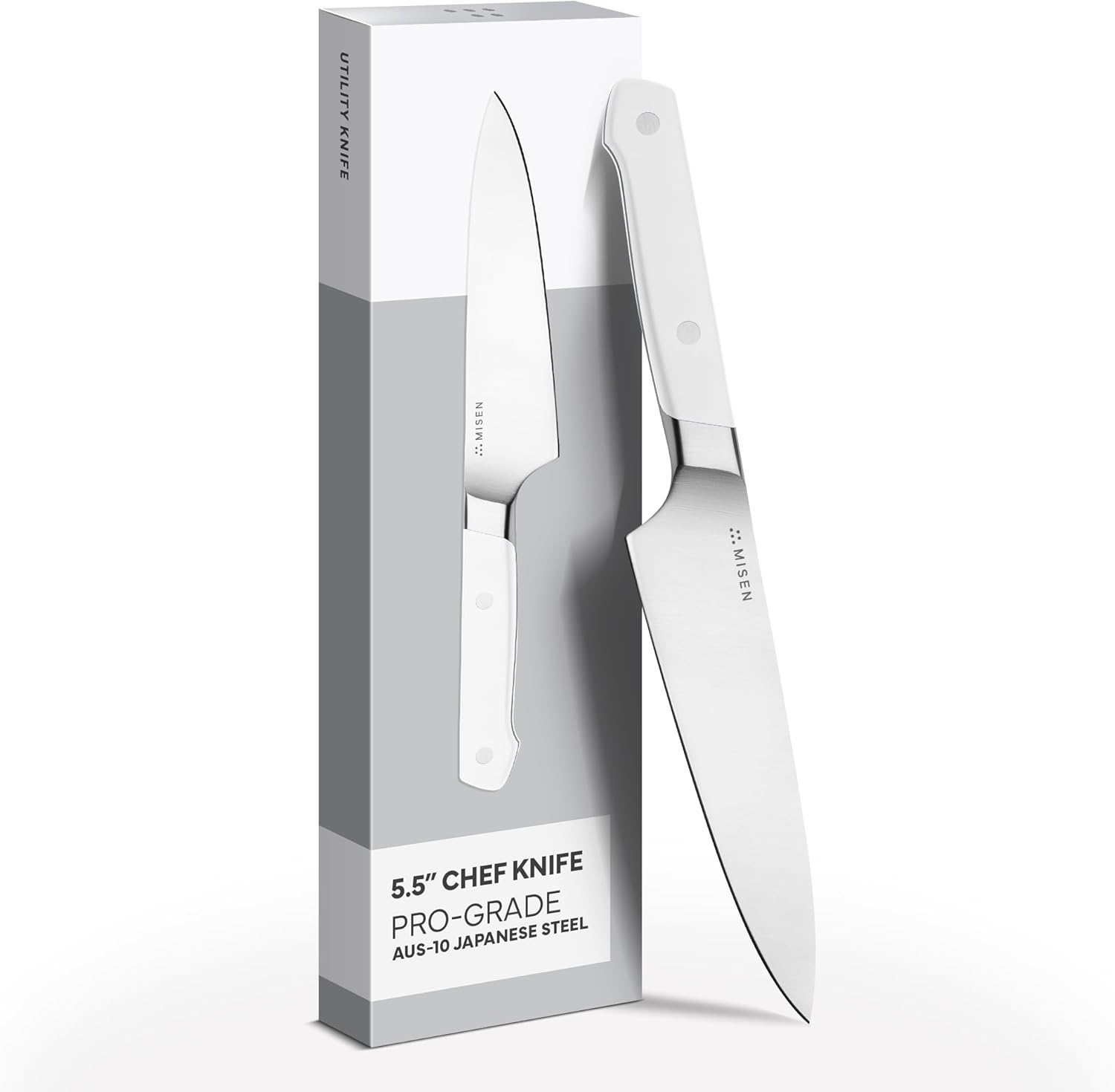 Misen 5.5" Utility Knife – High Carbon Japanese AUS-10 Stainless Steel – Hybrid German & Japanese Blade – Precision Kitchen Knife for Professionals & Home Cooks – Ultimate Cutting Performance - White White 5.5 Inch
