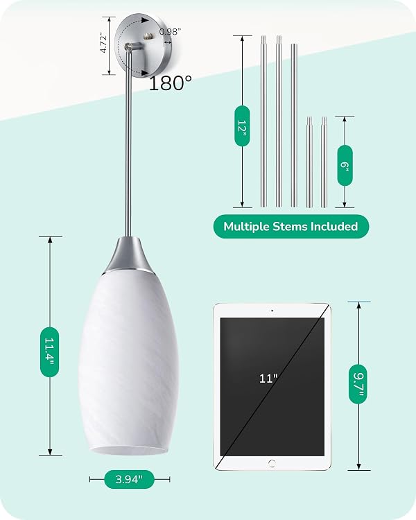 EDISHINE Pendant Light Kitchen Island White Marble Glass Brushed Nickel by EDISHINE - Used condition - Image 7