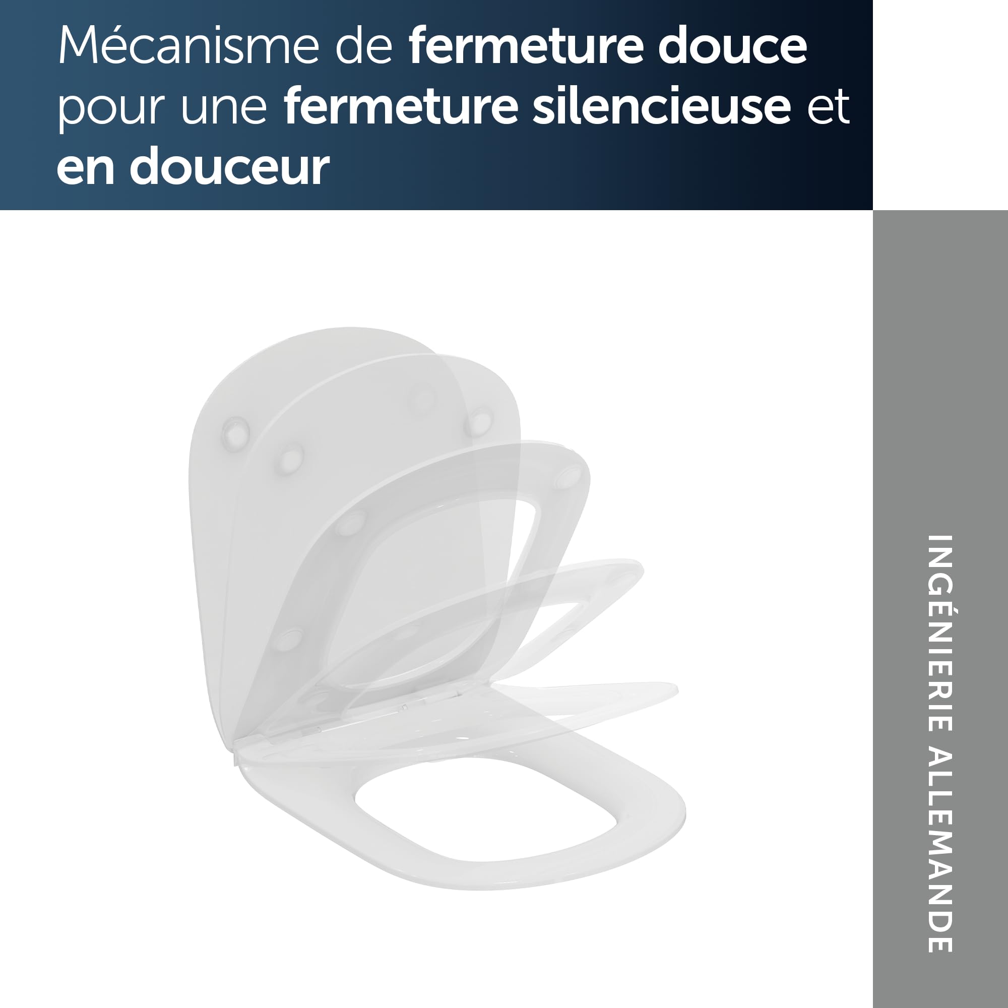 Ideal Standard Tesi Abattant WC, Forme en D, Siège de toilettes avec frein de chute et option de libération rapide, en duroplast robuste – Blanc (370x450x45 mm)