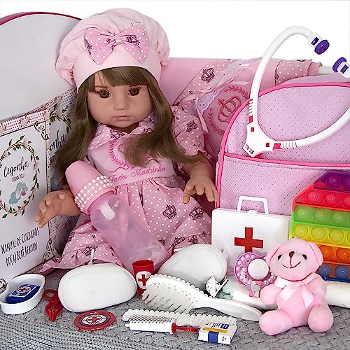 Bebê Reborn Infantil Realista Menina 100% de Silicone 46cm