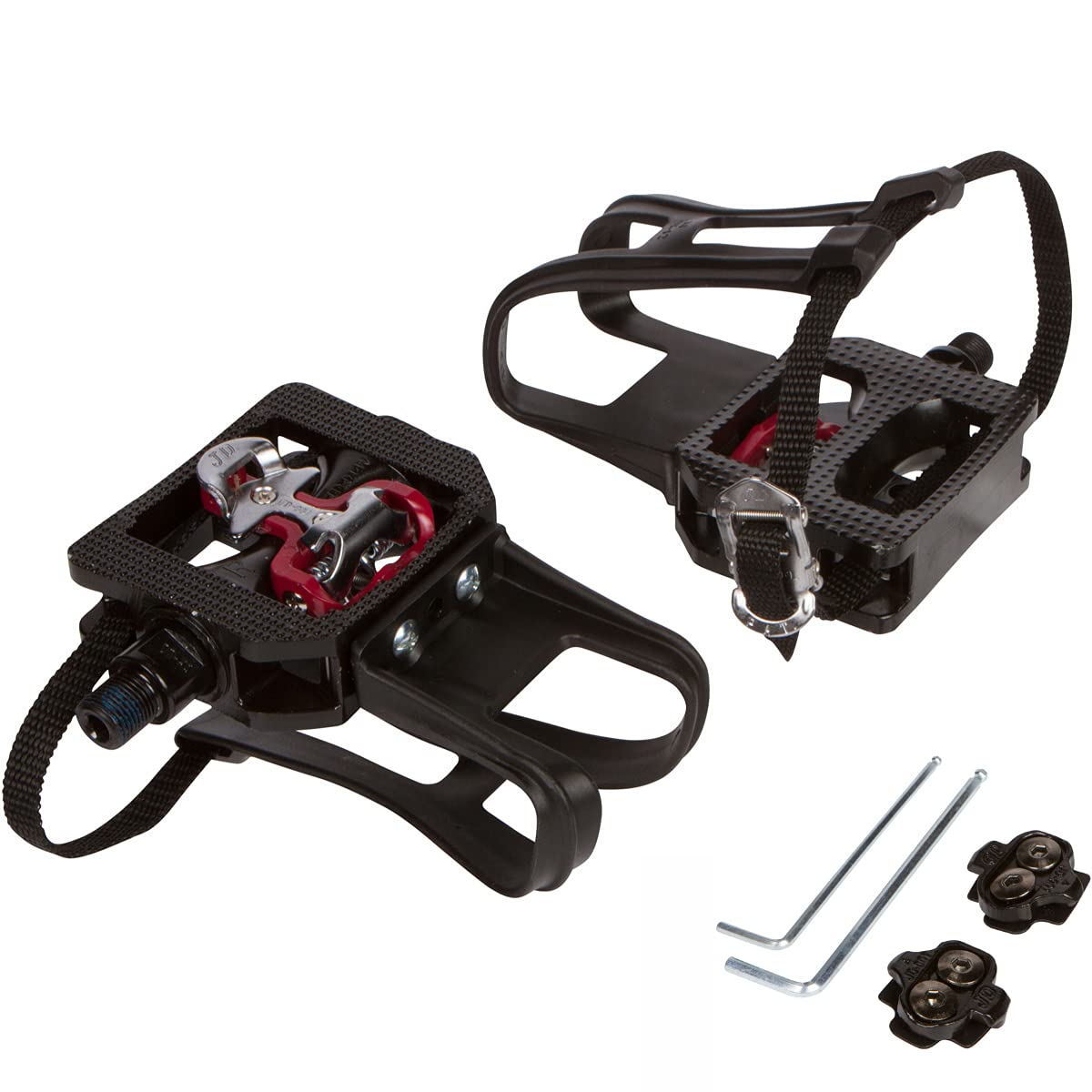 SidelinxSPD Pedals for Bike with Toe Cages (SPD Cleats Included) - 2-in-1 SPD Shimano Clip Pedals with Toe Straps - Compatible with Peloton, NordicTrack, Other Bikes with 9/16” Spindle
