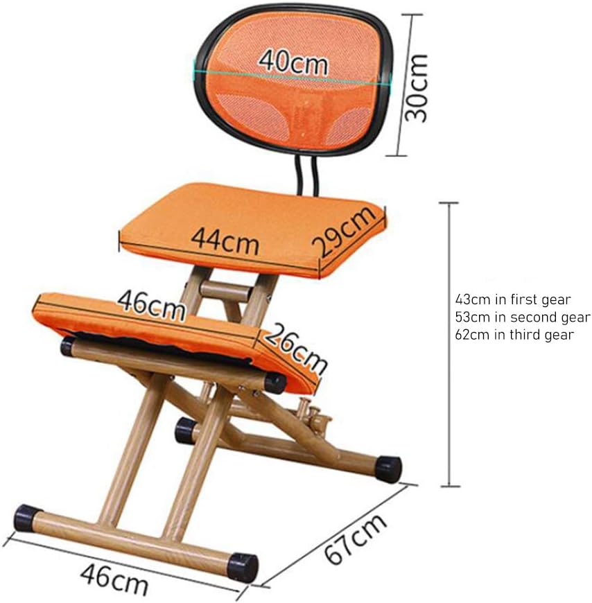 Kneeling Chair Office Folding, Posture Correcting Stool Adjustable Kneeling Desk Chairs with Back Support Improve Your Posture with an Angled Seat,Blue