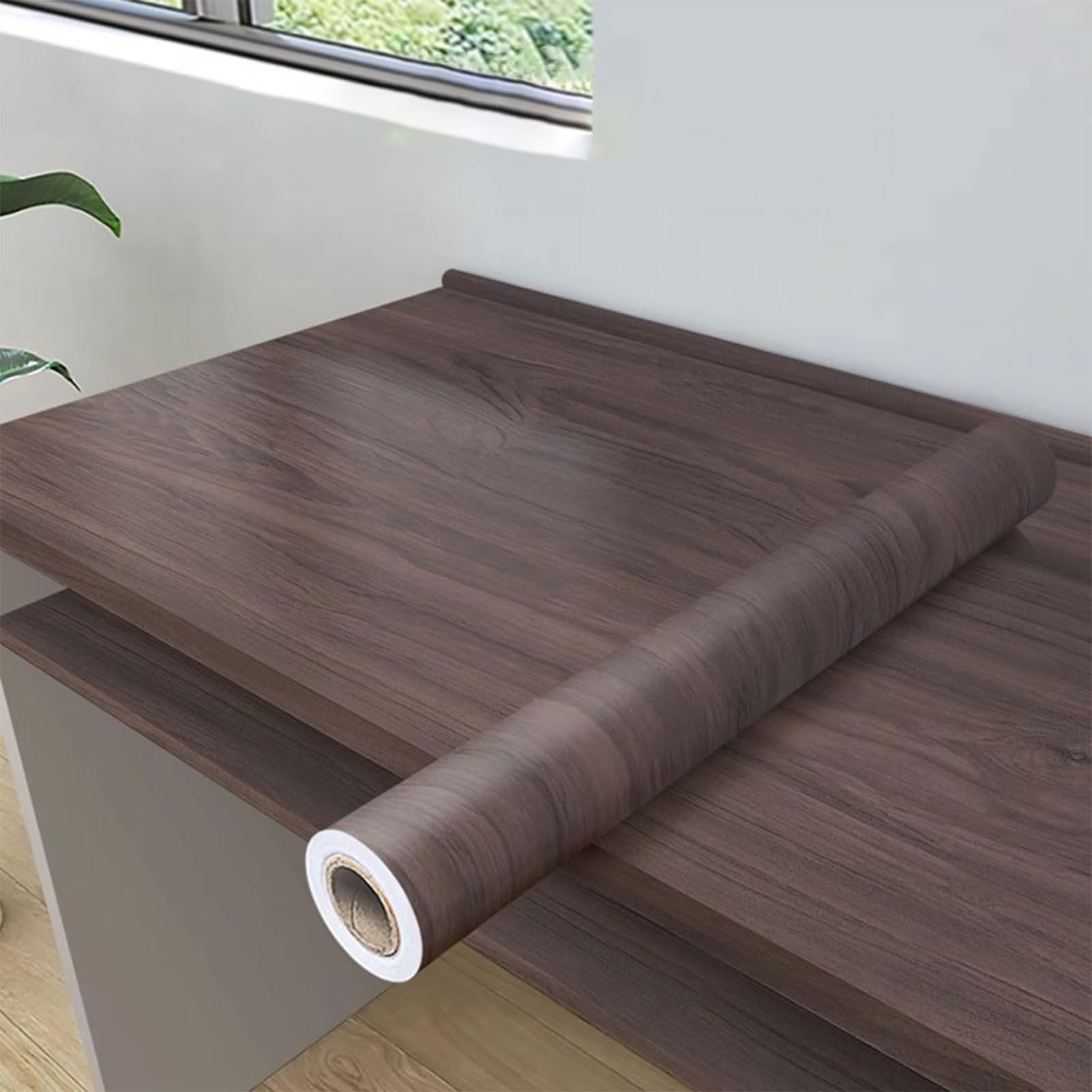 Eiauiuo Wood Effect Vinyl Self Adhesive Wallpaper Film Furniture Renovation Wrap with Realistic Grain Texture Waterproof Scratch Resistant for Tables Cupboards Kitchen Decoration