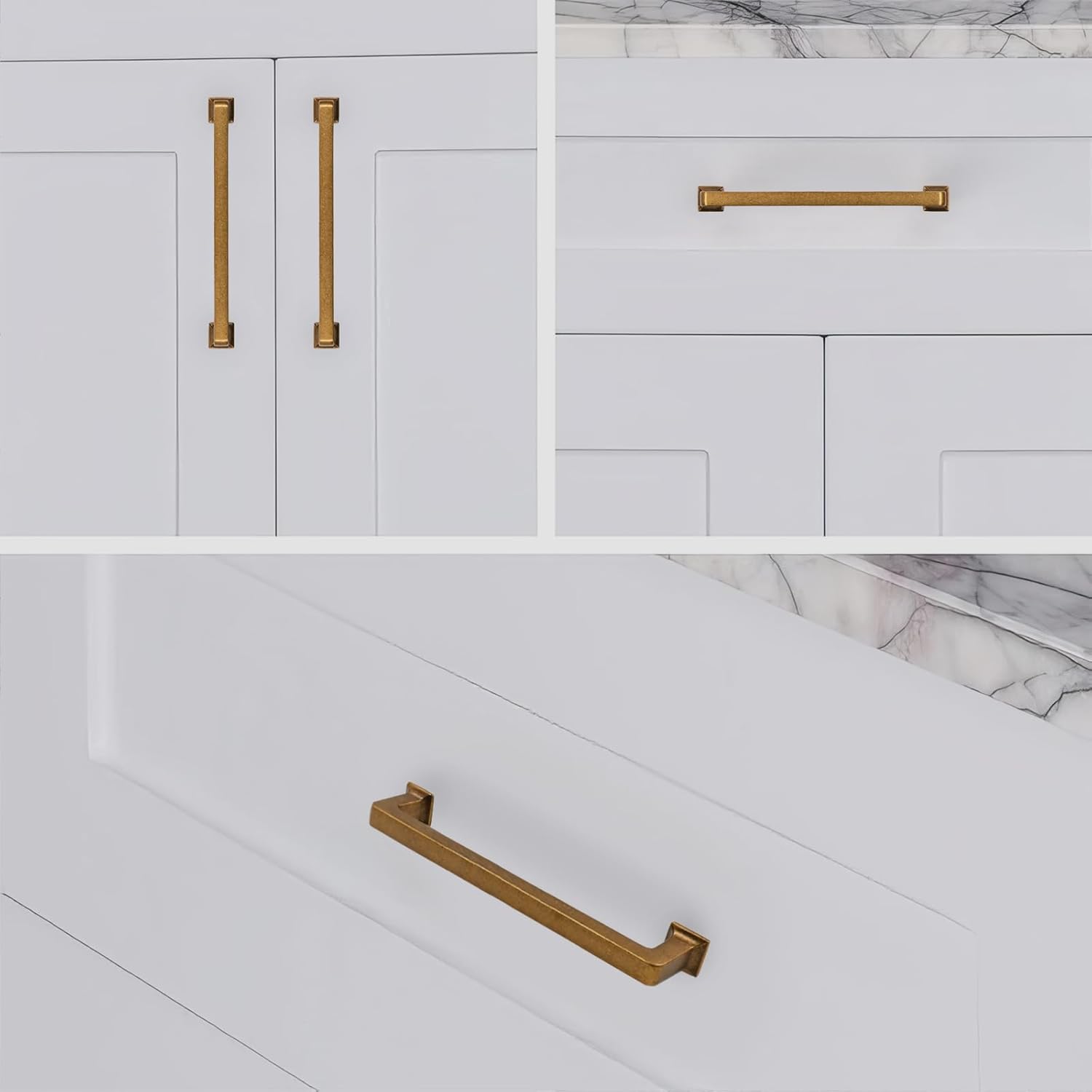 10 Pack 6.3 Inch(160mm) Cabinet Pull Antique Brass Kitchen Cabinets Handles Vintage Cabinet Hardware for Cupboard Retro Kitchen Pulls for Cabinets Square Drawer Handles