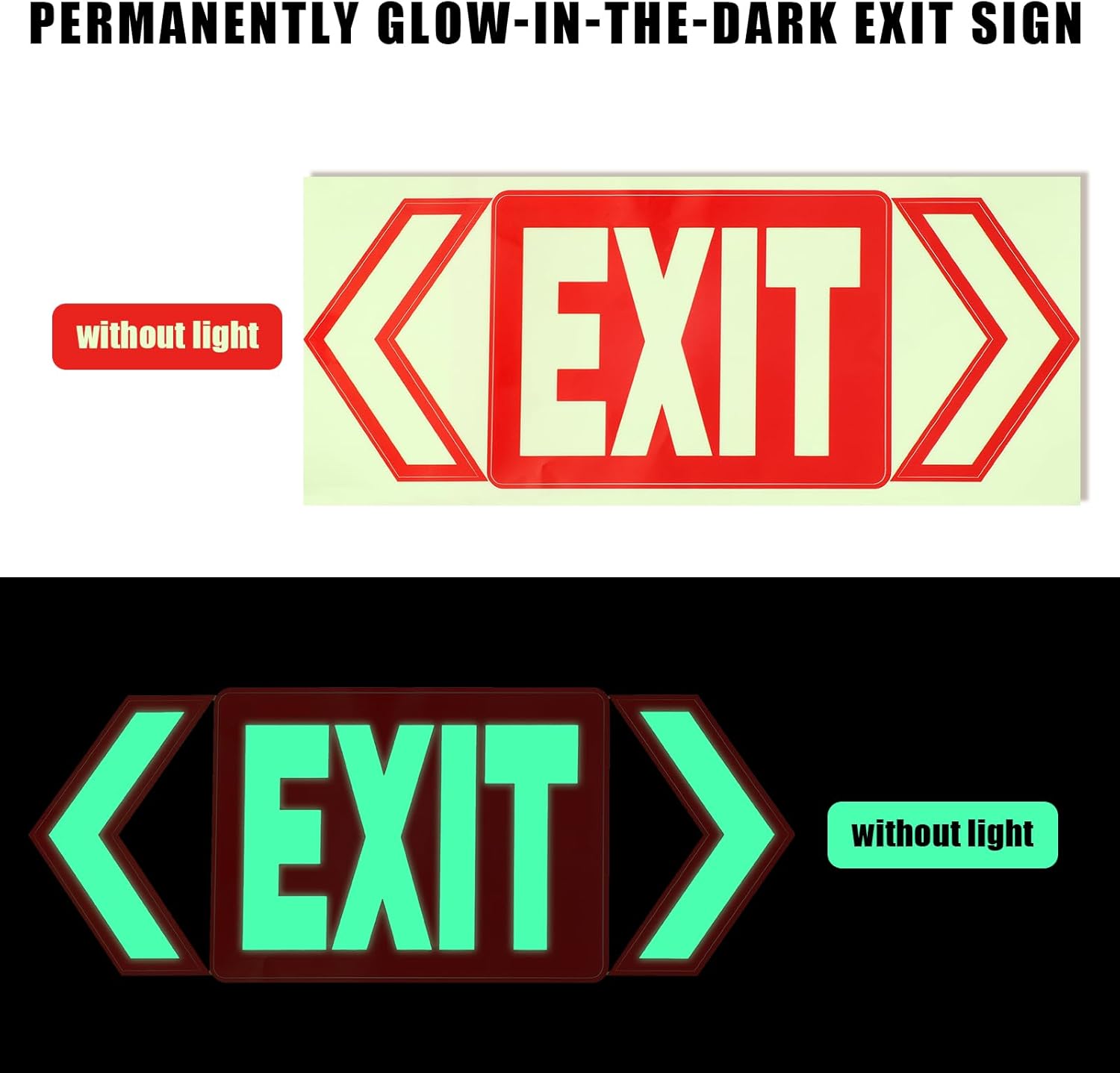 5pcs Exit Sign Stickers, Glow in the Dark Vinyl Emergency Exit Signs 7x5in Emergency Warning Stickers for Business Office