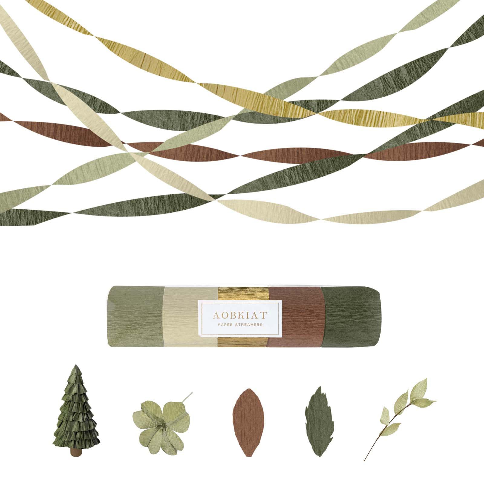 AOBKIAT Forest Green Streamers Party Decorations,5 Roll Crepe Paper — image 1