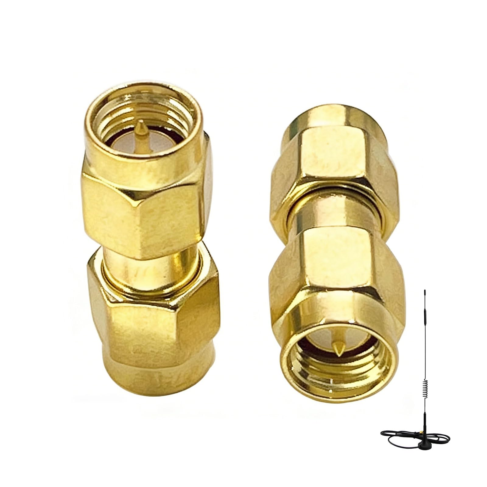 SEYUGOPTI 2 Stück SMA Stecker zu SMA Stecker Adapter, Vergoldeter Niedrigverlustiger Koaxialverbinder für FPV Drohnen, WLAN Router & Radioantennen