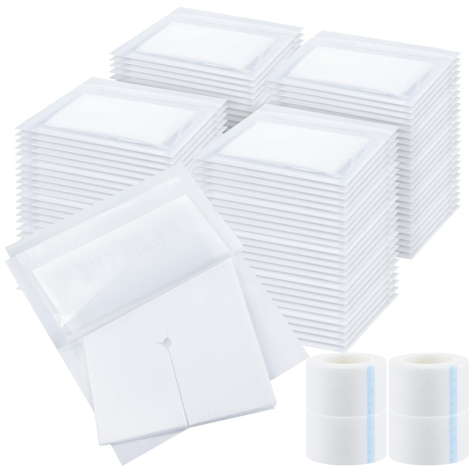 Timgle 200 Pcs 3" x 3" Split Gauze Pads 6 Ply with 2 Tape for Drain Tubes