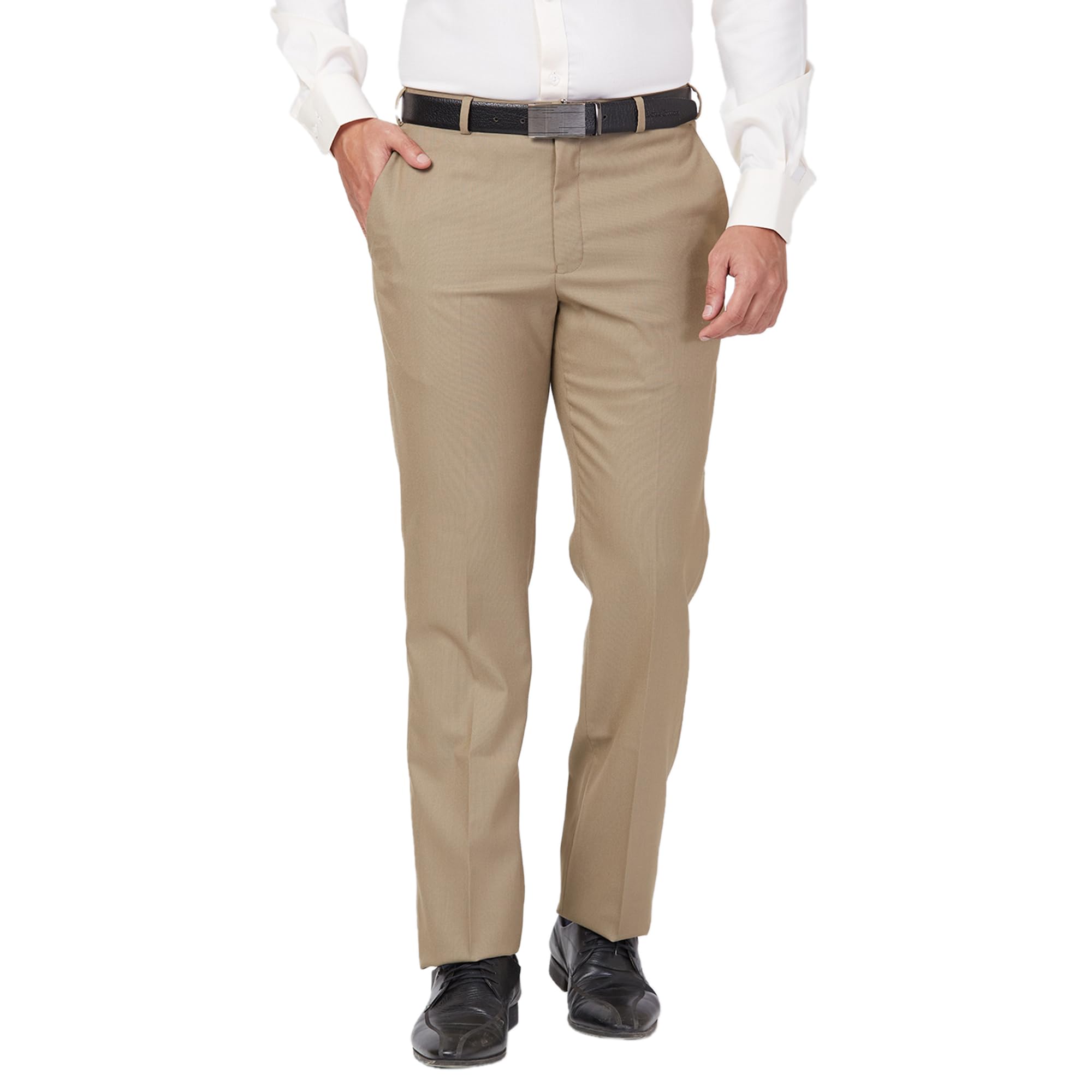 park avenue Men's Regular Fit Solid Pattern Polyester Blend Pleated Formal Trouser-picture-54
