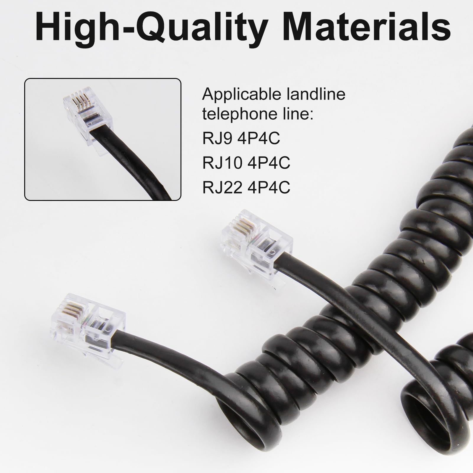 2 Câbles Téléphone Spiralés RJ9/RJ10/RJ22 – 3 Mètres étirés – Pour Combiné Téléphone Fixe Bureau/domicile
