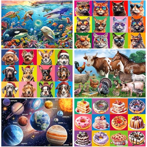 Biorgur Puzzles for Kids Ages 4-6 and 6-8,3 Pack 100 Pieces Double Sided Jigsaw Puzzles for Kids Ages 8-10 Year Old (6-in-1),Learning Educational Puzzles Toys for Boys and Girls,17” x 11.5”