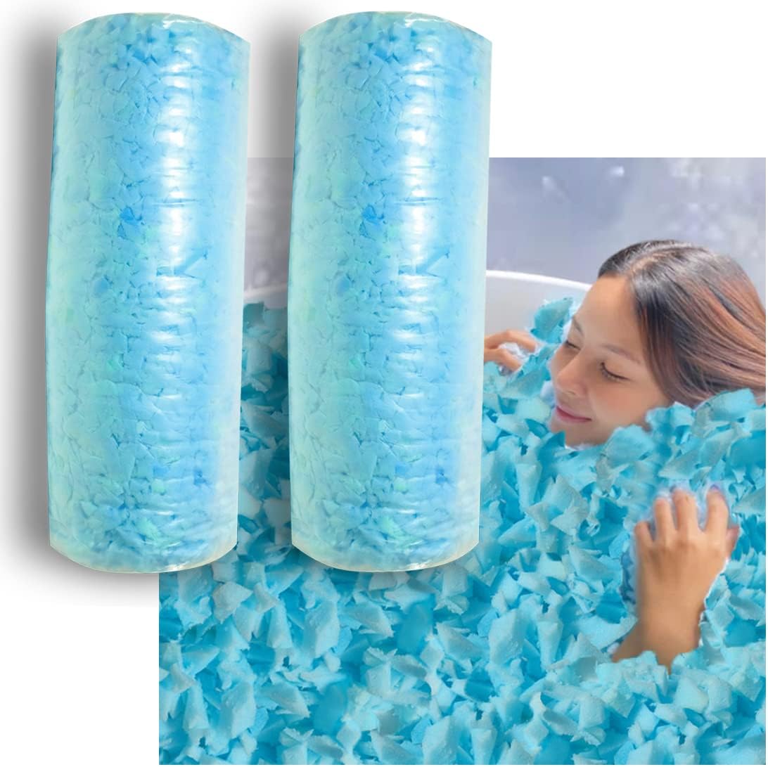 BOXIN 10.1LBS Blue Shredded Memory Foam Filling for Bean Bag Filler Foam Refill Pillow Dog Beds Chairs Cushions and Arts Crafts, Added Gel Particles,Soft and Great for Stuffing
