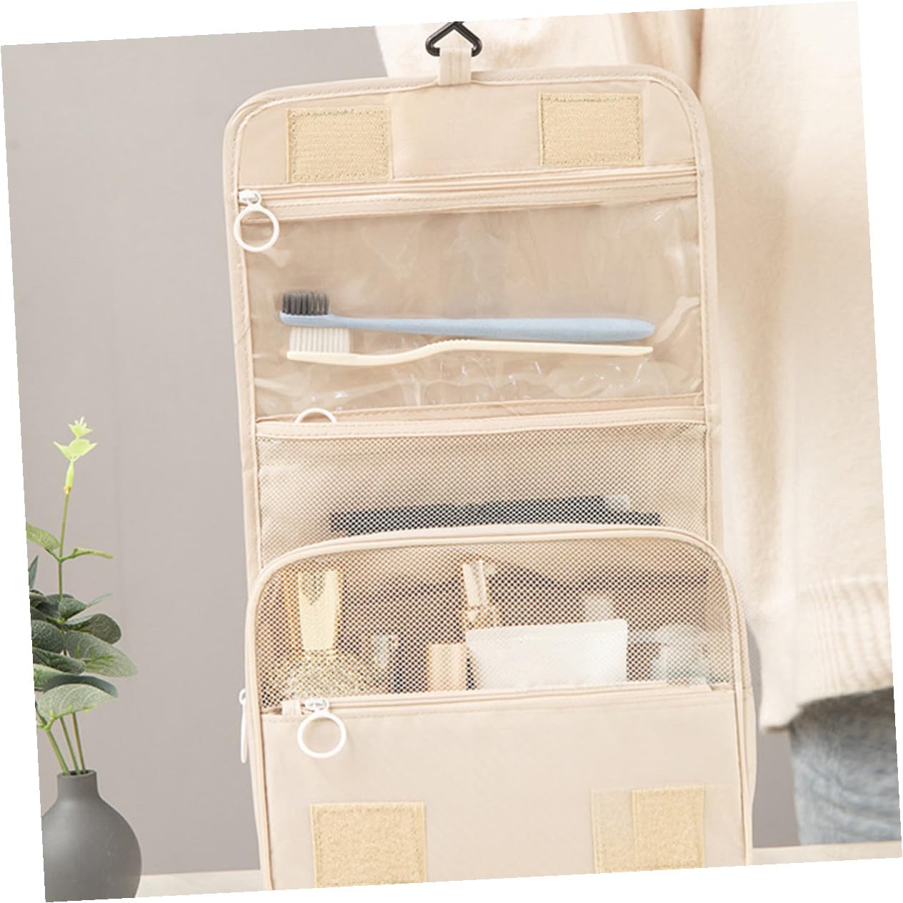 Beavorty 3piezas Neceser De Maquillaje Colgante Multiusos Bolsa De Viaje para Cosméticos Beige Organizador De Baño y Accesorios De Tocador
