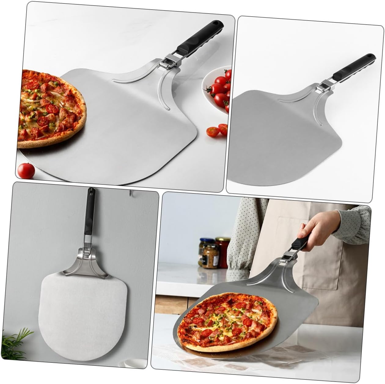 Stainless Steel Folding Pizza Shovel with Oval Blade Pizza Spatula for Home Restaurants and Pizzerias Use Cake Baking Tool with Smooth Surface and Comfortable Handle