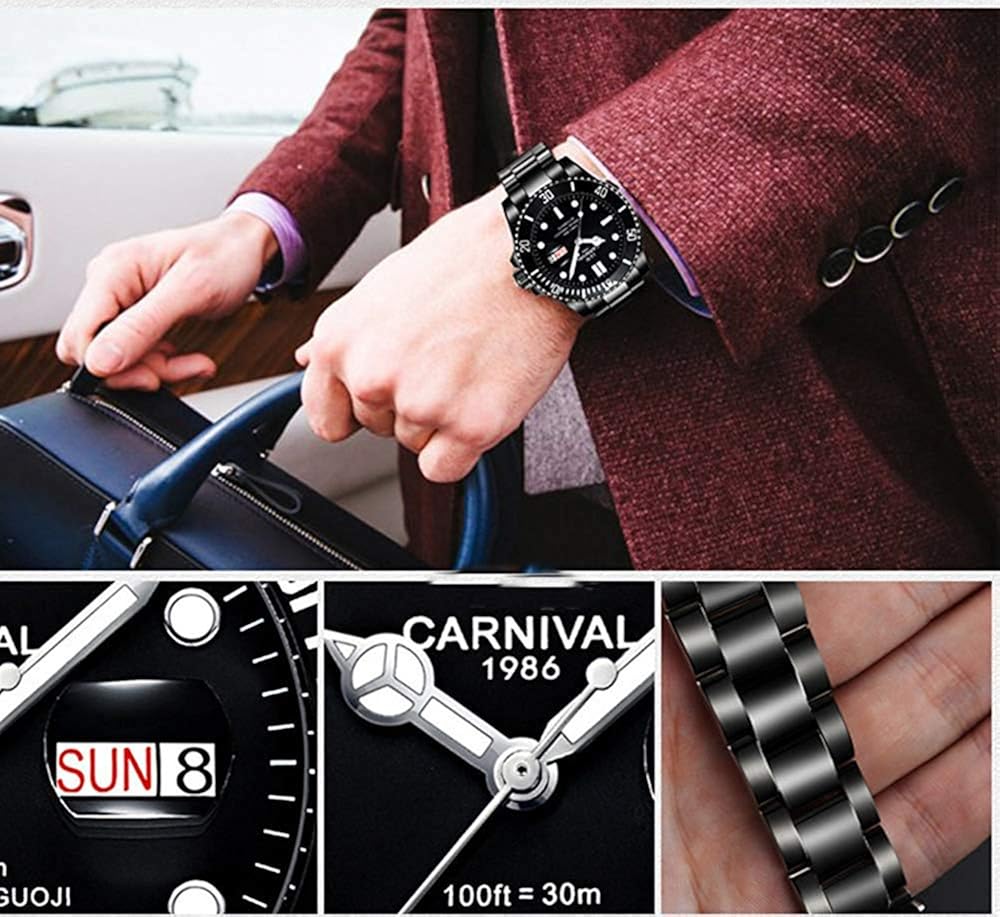 Vista 4 de MASTOP Reloj automático para hombre clásico con bisel giratorio analógico para hombre para buceo día y semana reloj de lujo