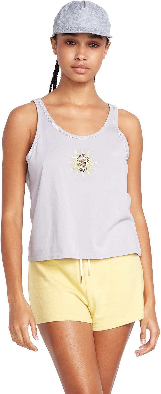 Volcom Women's to The Bank Organic Cotton Graphic Tank Top – Relaxed Boxy Fit, Breezy Summer Style