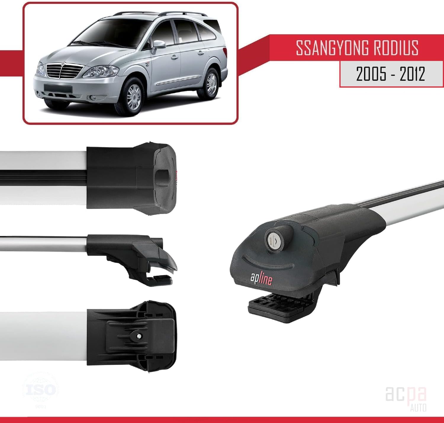 Compatible with SsangYong Rodius 2004-2012 Roof Rack ACE-1 Grey