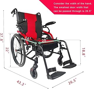 PNOMSP 14lb Magnesium Ultra Lightweight Wheelchair 20 inch seat with Flip Back Arms,Lightweight Wheelchair Foldable,wheelchairs for Adults with Travel Bag