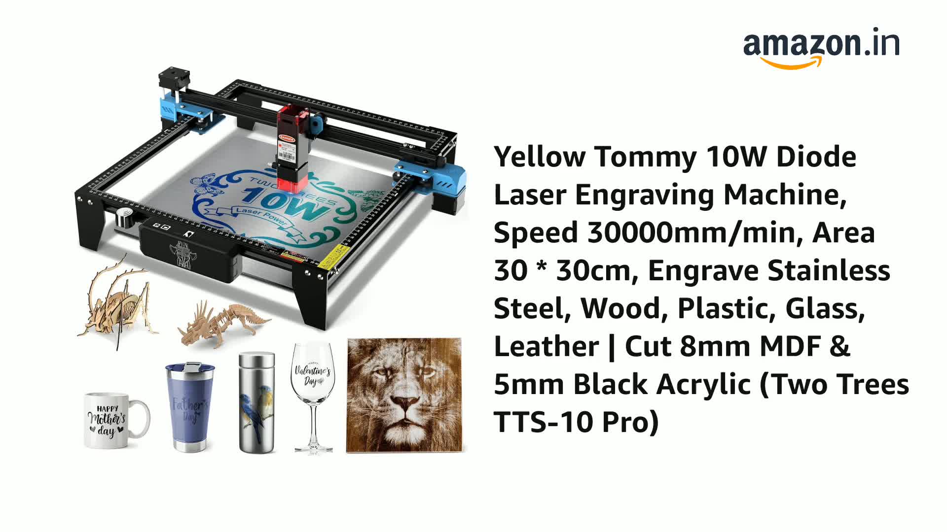Yellow Tommy 10W Diode Laser Engraving Machine, Speed 30000mm/min