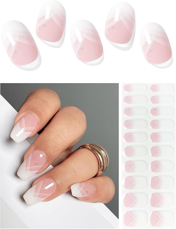 AutyaMee Semi Cured Gel Nail Strips (Elegant French)20 PCS Gel Nail