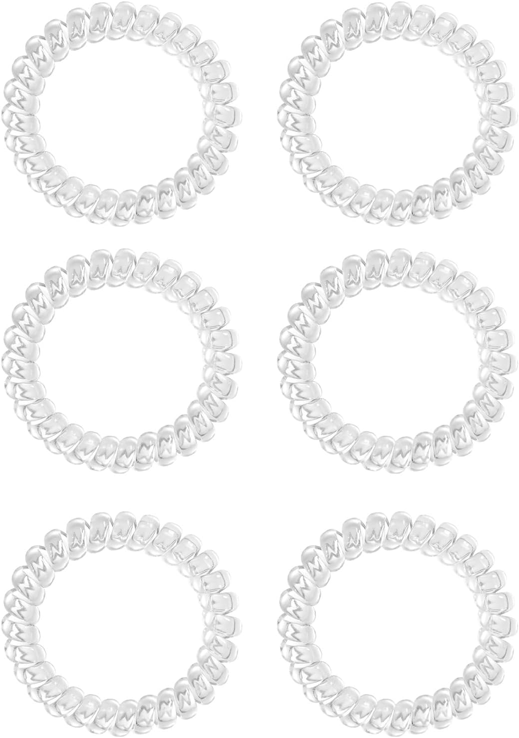 Spiral Hair Ties Clear Plastic Coil Hair Bands No Crease for Women Girl Stretchy Phone Cord Hair Elastics Scrunchies Hair Rope Painless Ponytail Holder Ring Wrist Bracelet Set 6pcs,Crystal Transparent