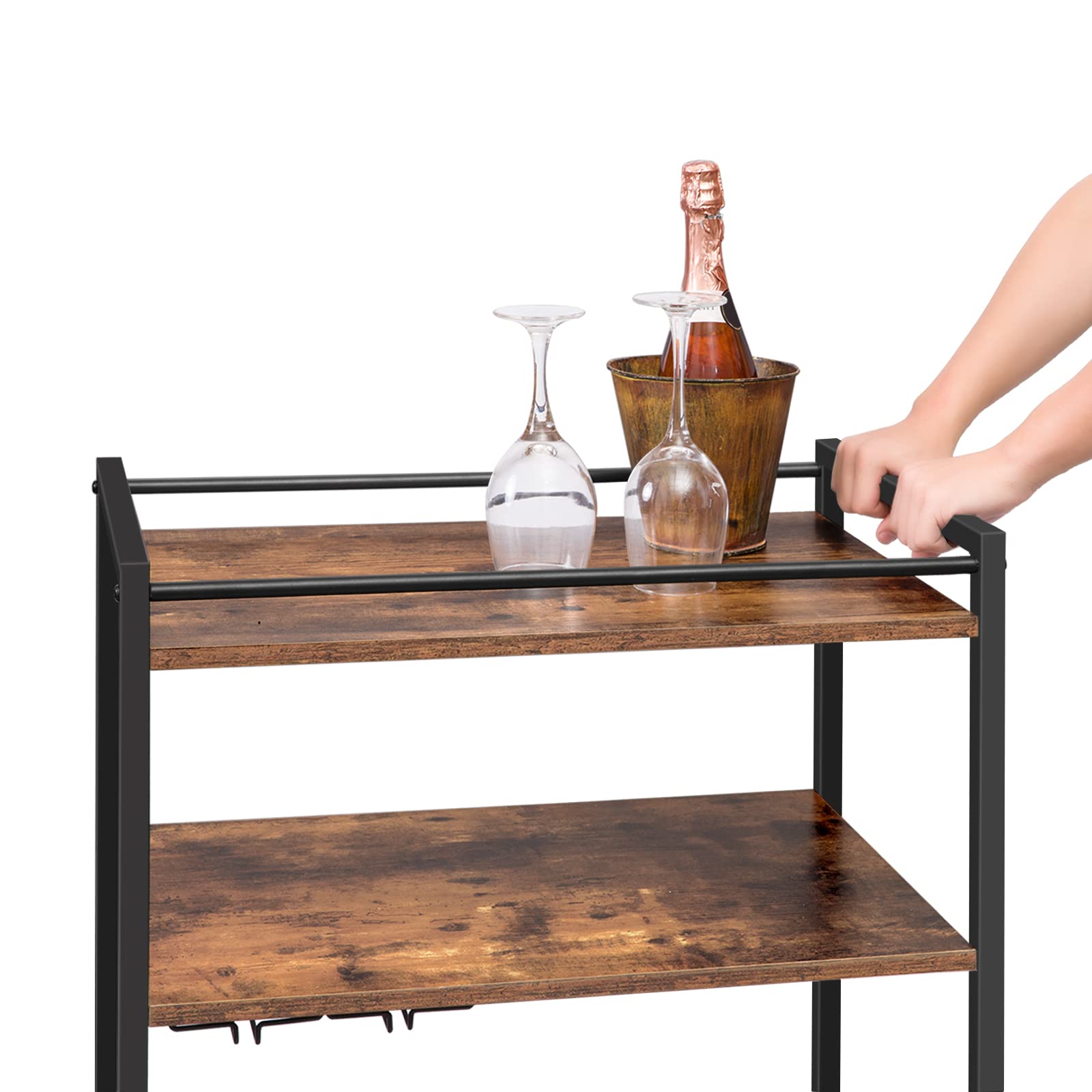 Buy HOOBRO Bar Cart for The Home, Serving Cart with Wine Glasses Hooks