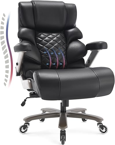 Silla de oficina grande y alta de 700 libras, soporte lumbar ajustable, base de metal resistente, ruedas de goma silenciosas, respaldo alto, silla