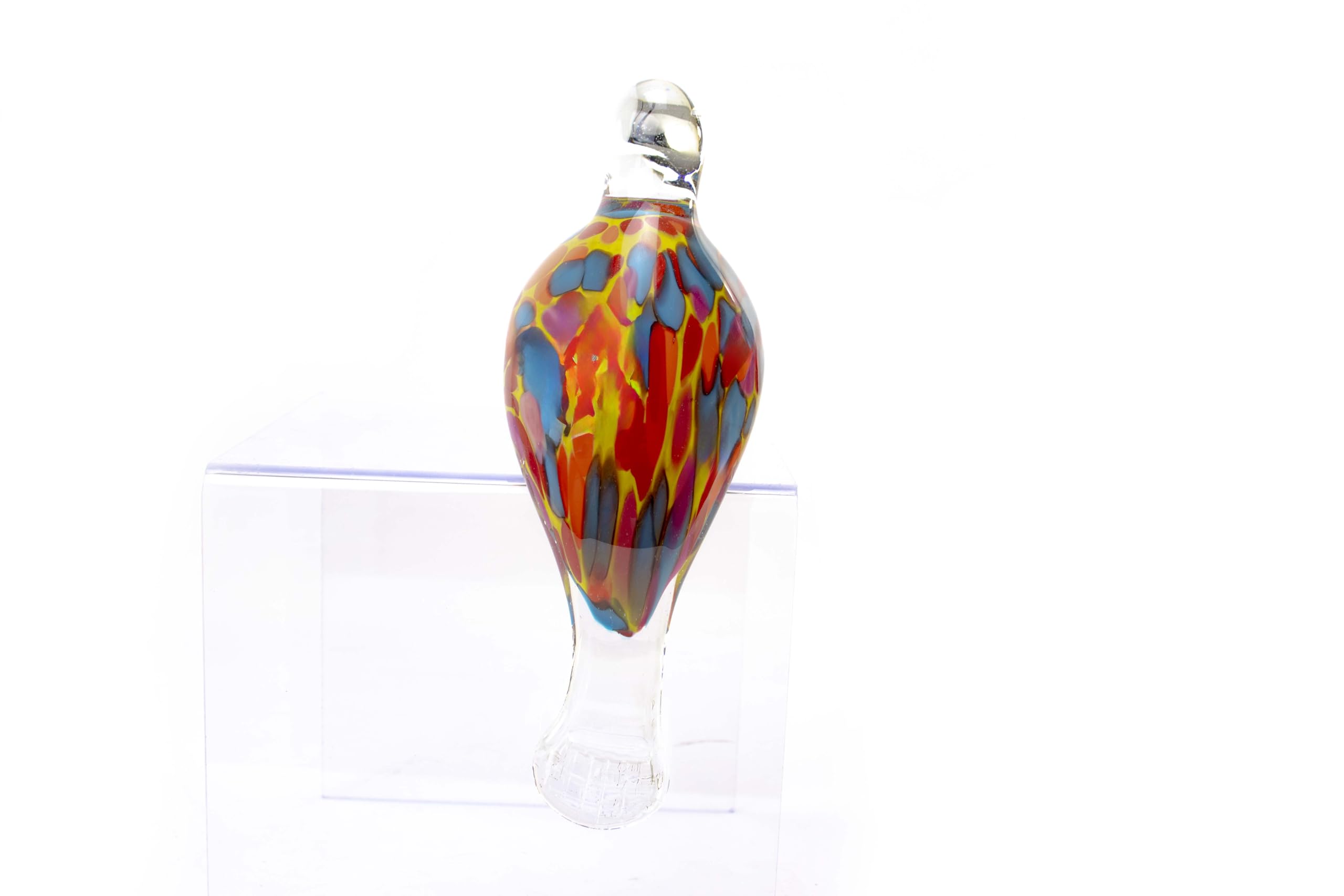 Gartenstecker mit Vogel - Rot Blau Gelb - Handgefertigtes Glas - Orange - Vogel auf Stock - Gartendekorationen - Gartenindeco für den Außenbereich - Gartendekor - Tiere für den Außenbereich