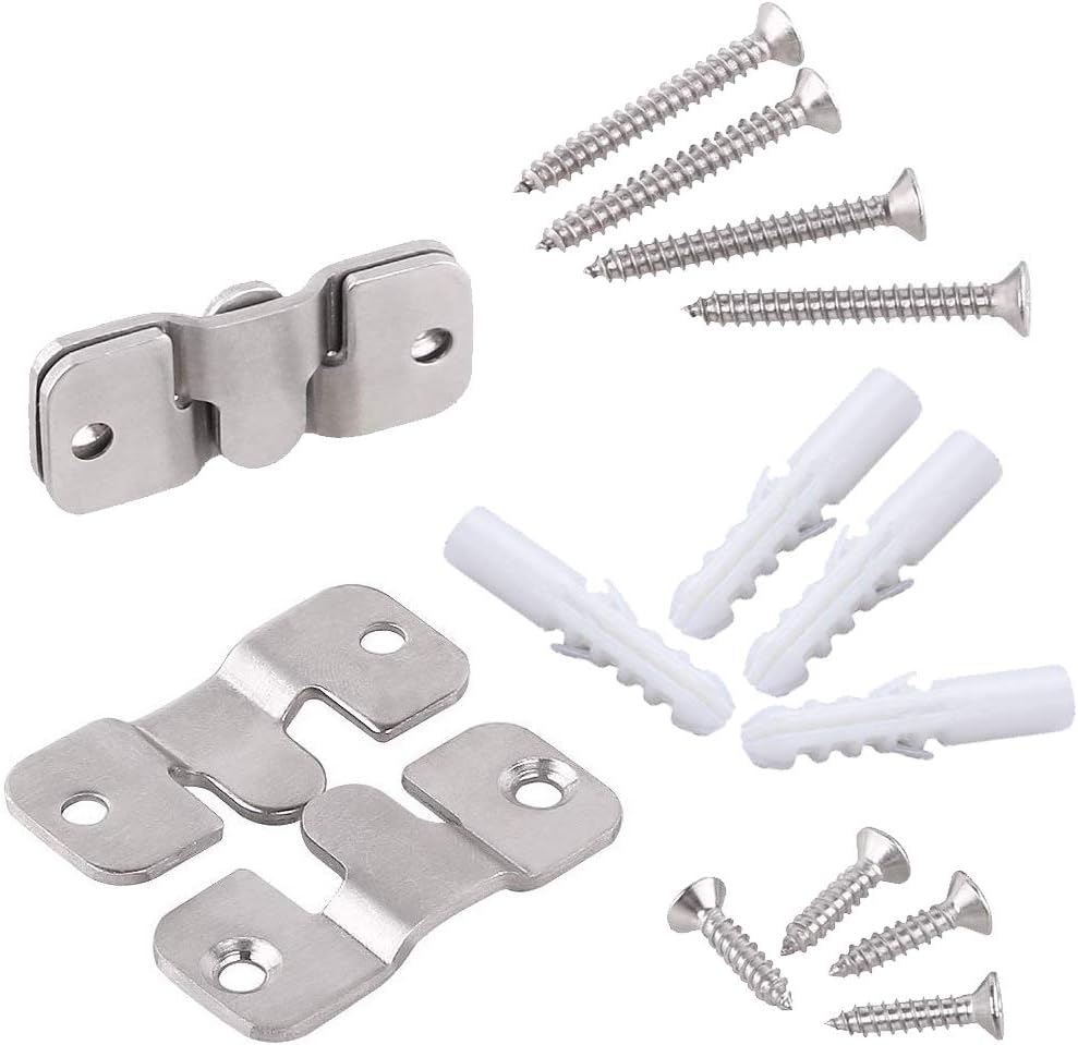 2 Sets Furniture Flush Mount Bracket-Headboard Wall Mount Hardware-Large Picture Hangers-Mirror Hook Matching Hook-Stainless Steel Interlocking Z Clips (Small,with Screws and Expansion Plastic Plug)